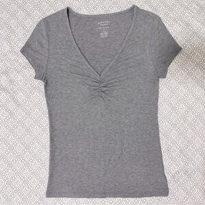 American Eagle Outfitters Charcoal Ruched V-Neck Top